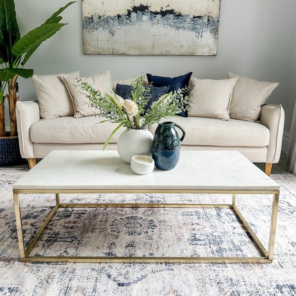 Evolve Contemporary Marble Coffee Table For Living Room - White/Gold 47