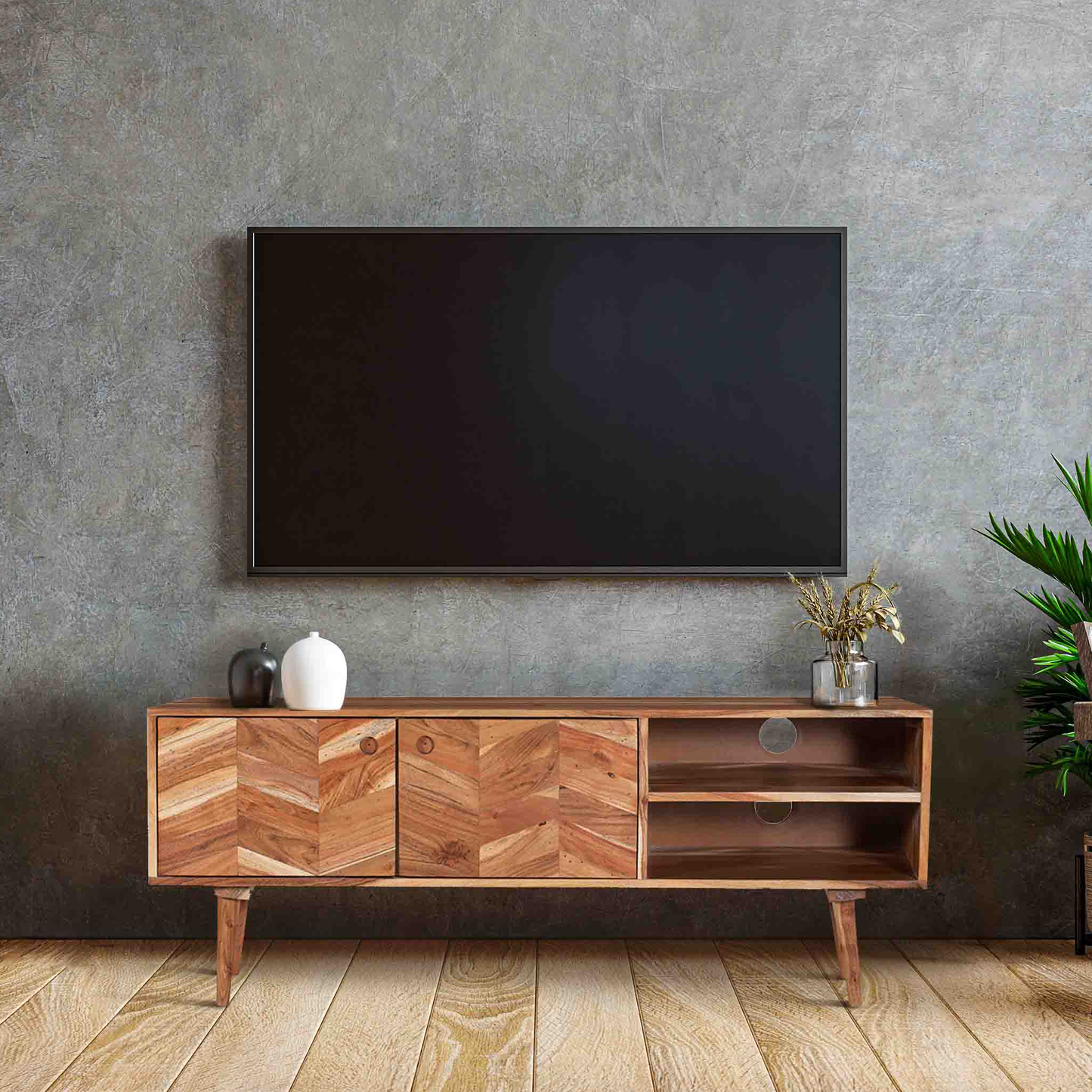 Harmony Mid-Century Acacia Wood Media Console For Living Room - Natural 51"