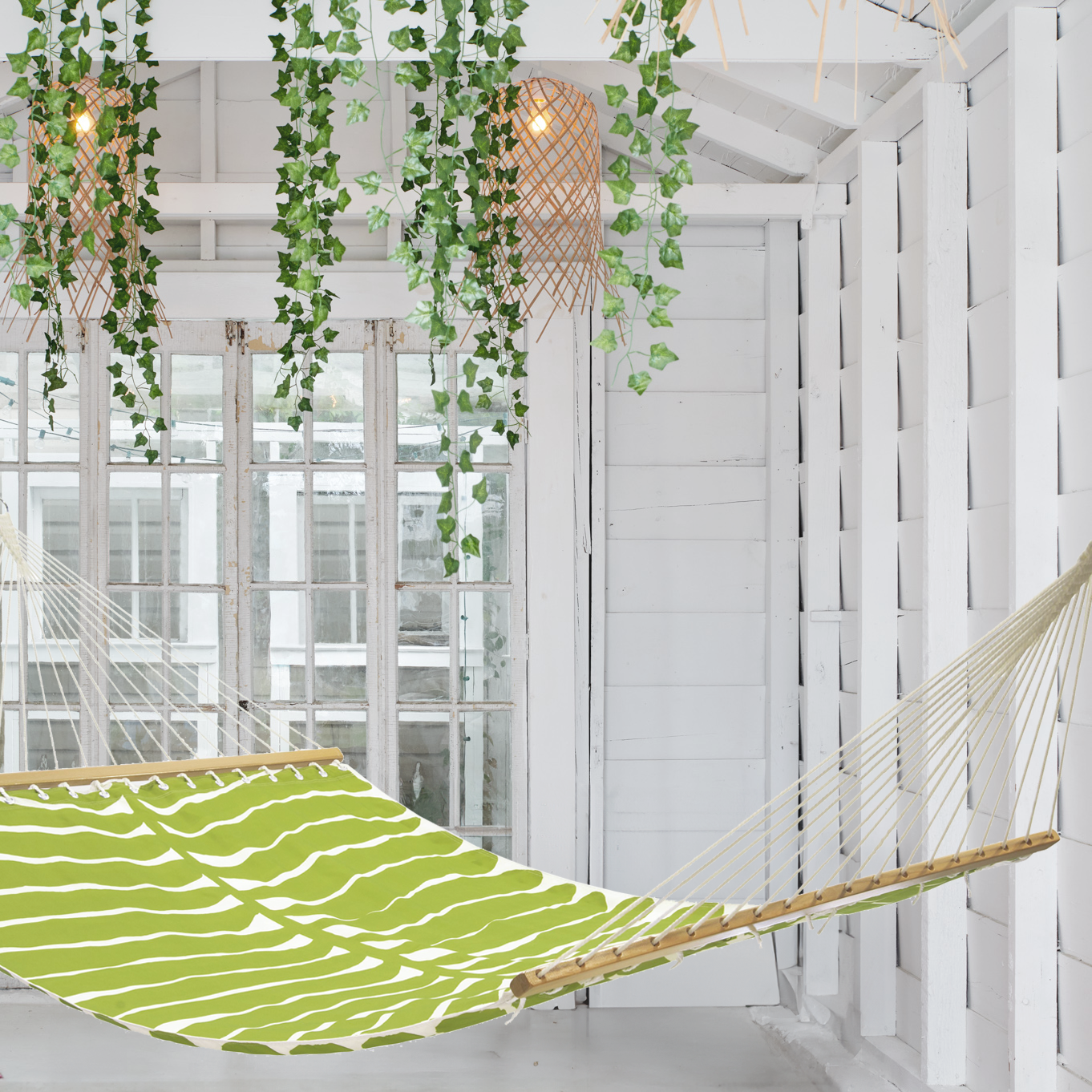 Hilo - Green Tropical Leaf Recycled Polyester Hammock for Patio - (55" x 82")