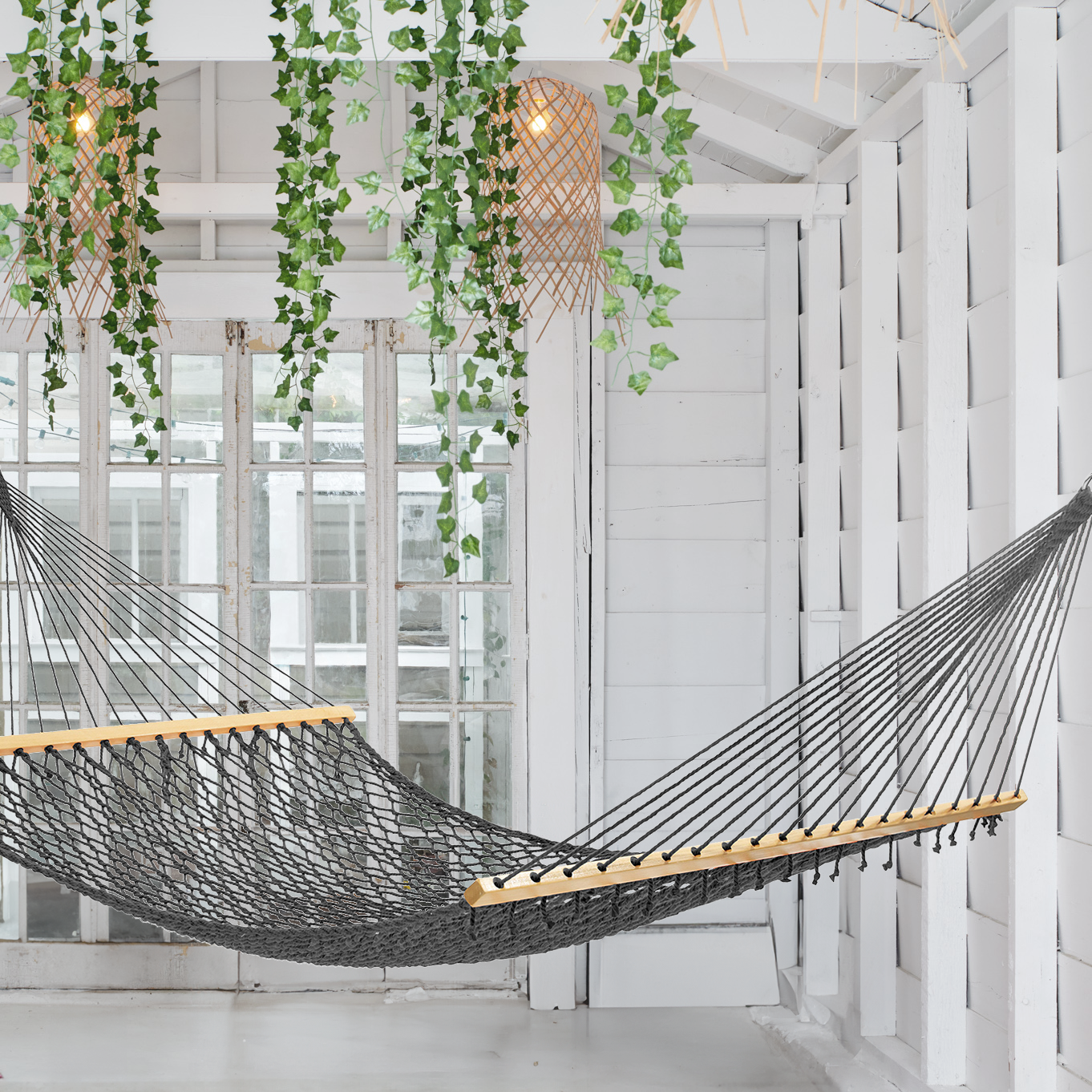 Miami - Charcoal Rope Indoor/Outdoor Hammock (55" x 82") - PET