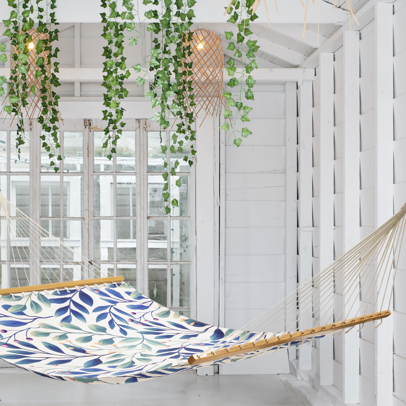 Rainforest - White Multi Recycled Polyester Hammock for Patio - (55" x 82")