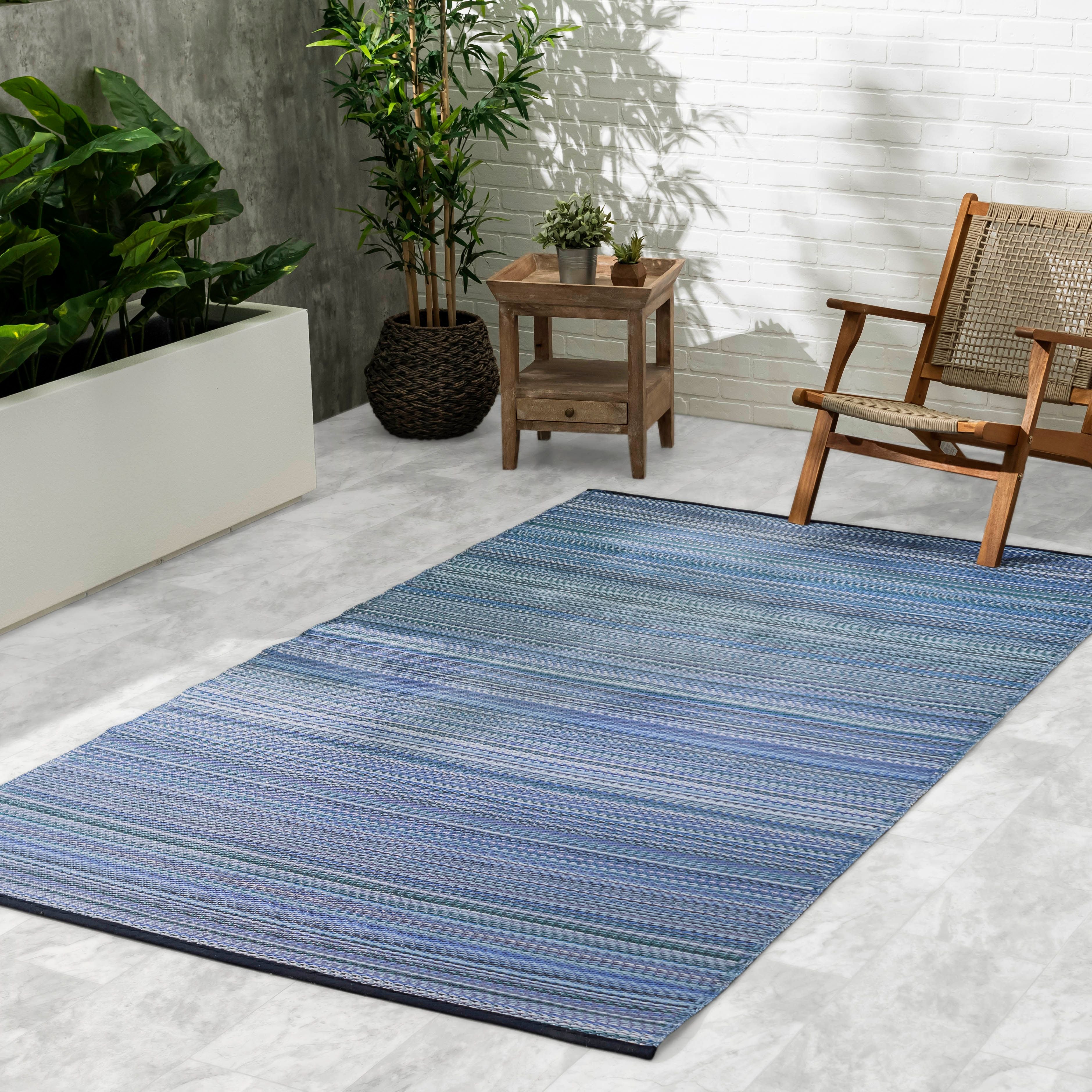Fab Habitat Striped Waterproof Recycled Plastic Outdoor Rug For Porch