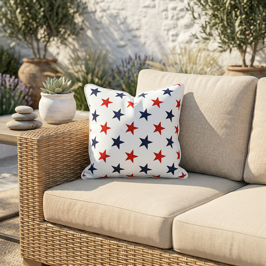 East Green Patriotic Outdoor Pillow, lifestyle patio scene with pillow