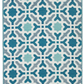 Reverse side of blue and teal geometric tile outdoor rug with lighter tiles