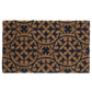Full view of thick coir doormat with navy blue tile pattern