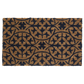 Full view of coir doormat with navy blue tile pattern on natural coir