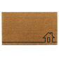 Full view of non-slip natural coir doormat with black line-drawn house outline