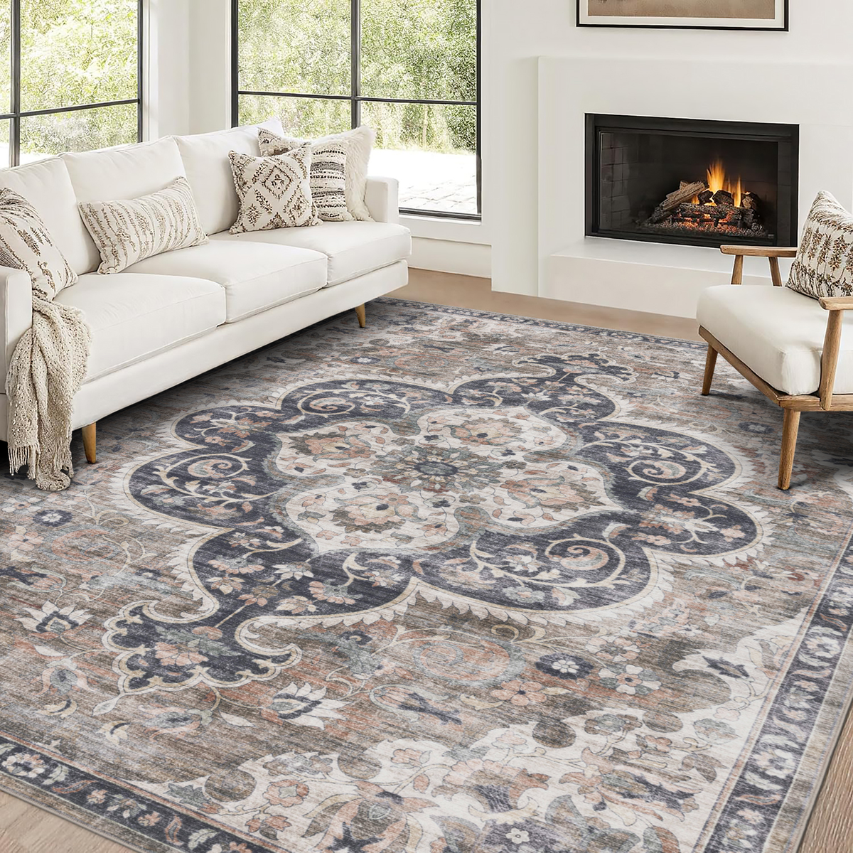 Brown Beige Ivory Area Rug, product view angle 17