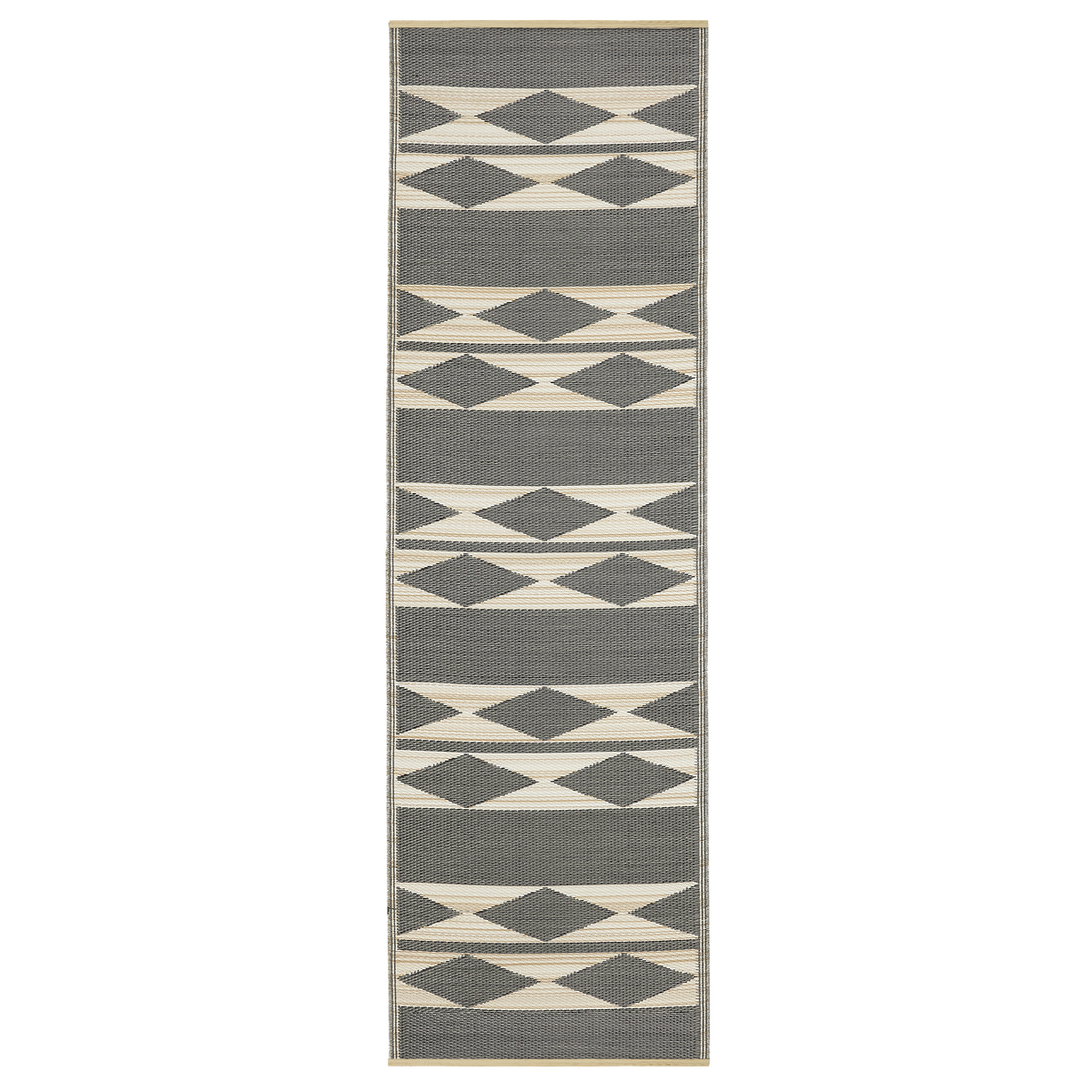 Natural & Black Outdoor Rug, size view of rug laid flat 2.5x8, Black tones