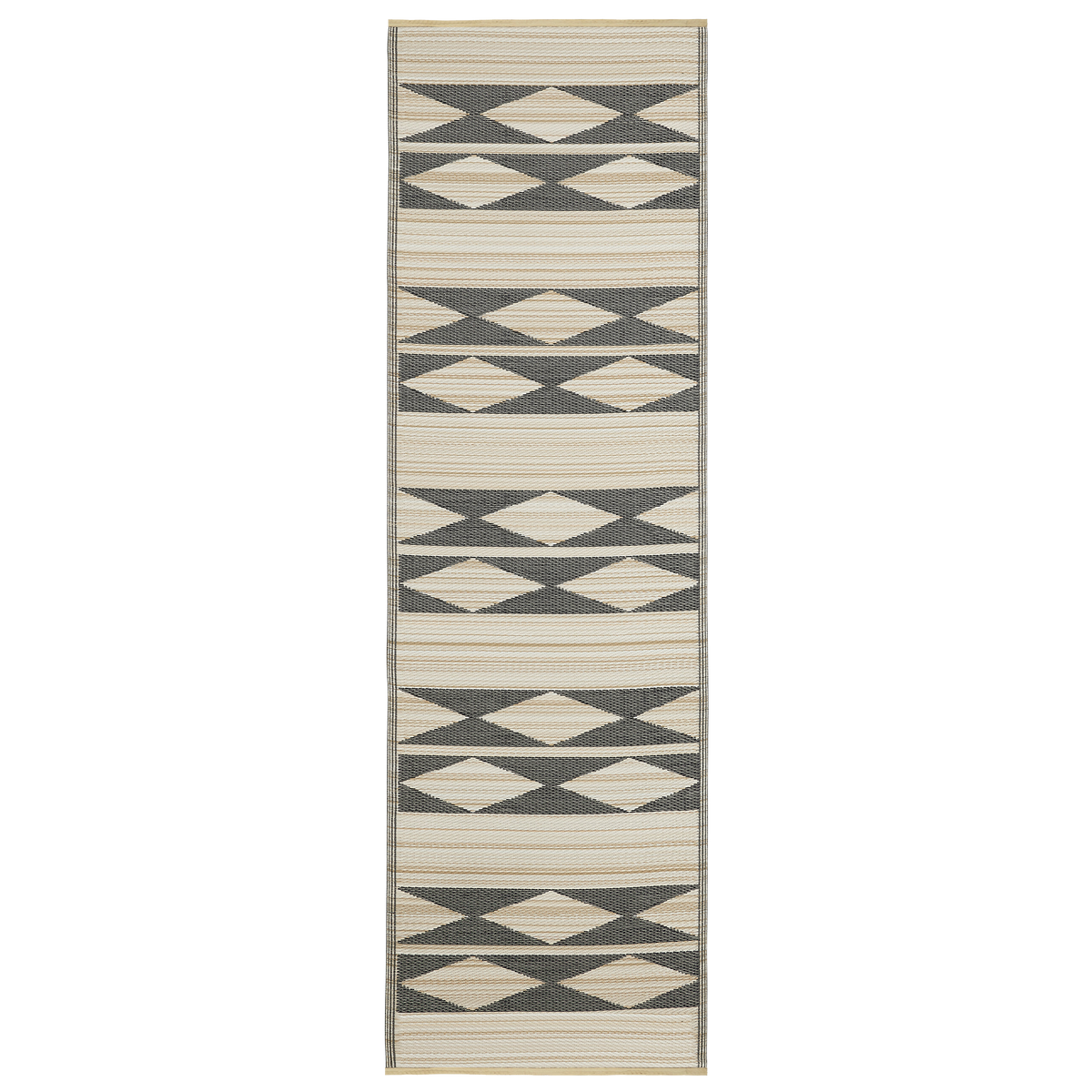 Natural & Black Outdoor Rug, reverse flat product shot of full pattern, Black tones
