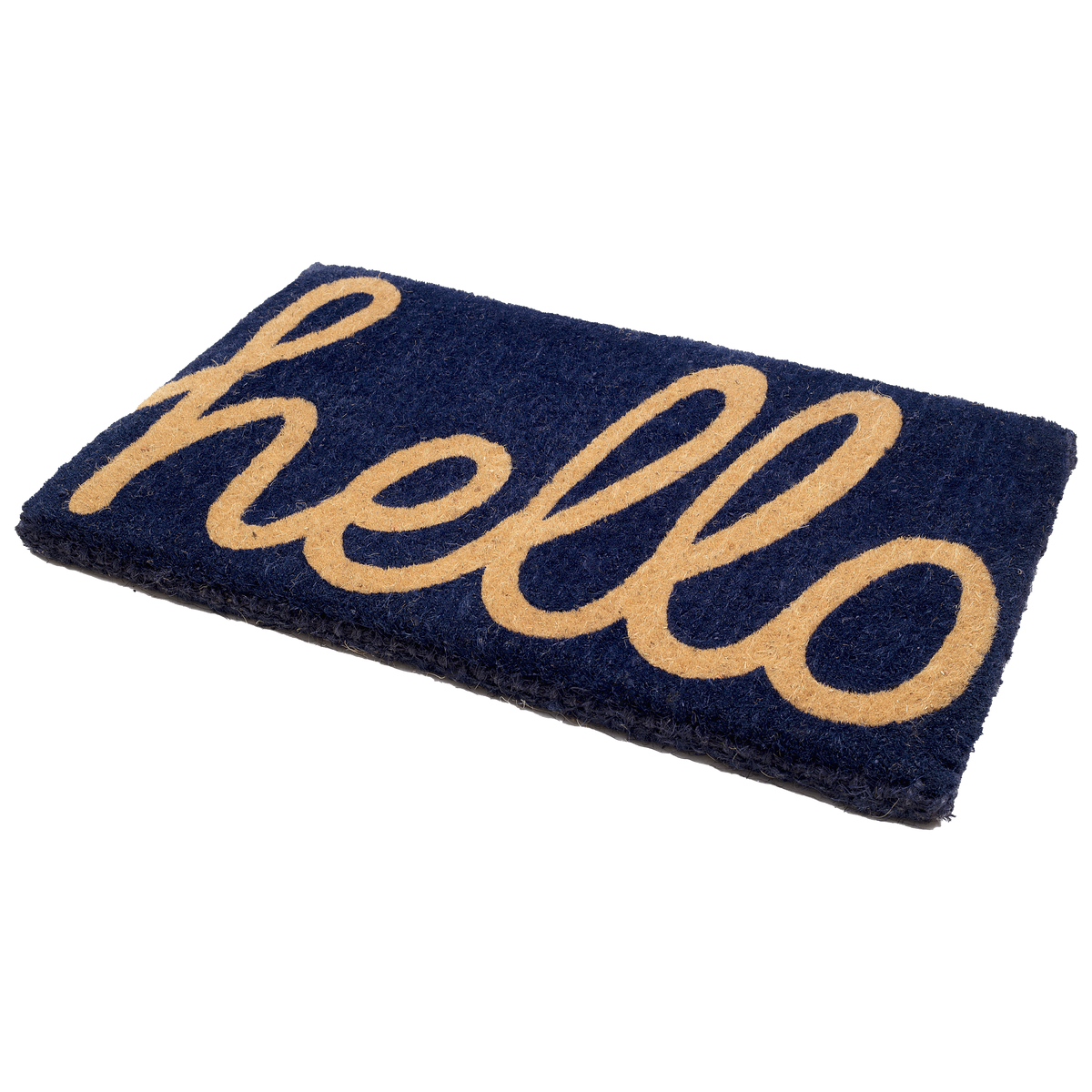 Cursive Hello Dark Blue Doormat, product view angle 12