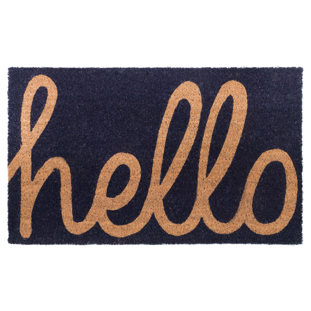 Cursive Hello Dark Blue Doormat, flat product shot, Cursive Hello Dark Blue tones