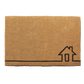 Full view of large natural coir doormat with black line-drawn house outline