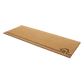 Angled view of wide natural coir doormat with black line-drawn house outline