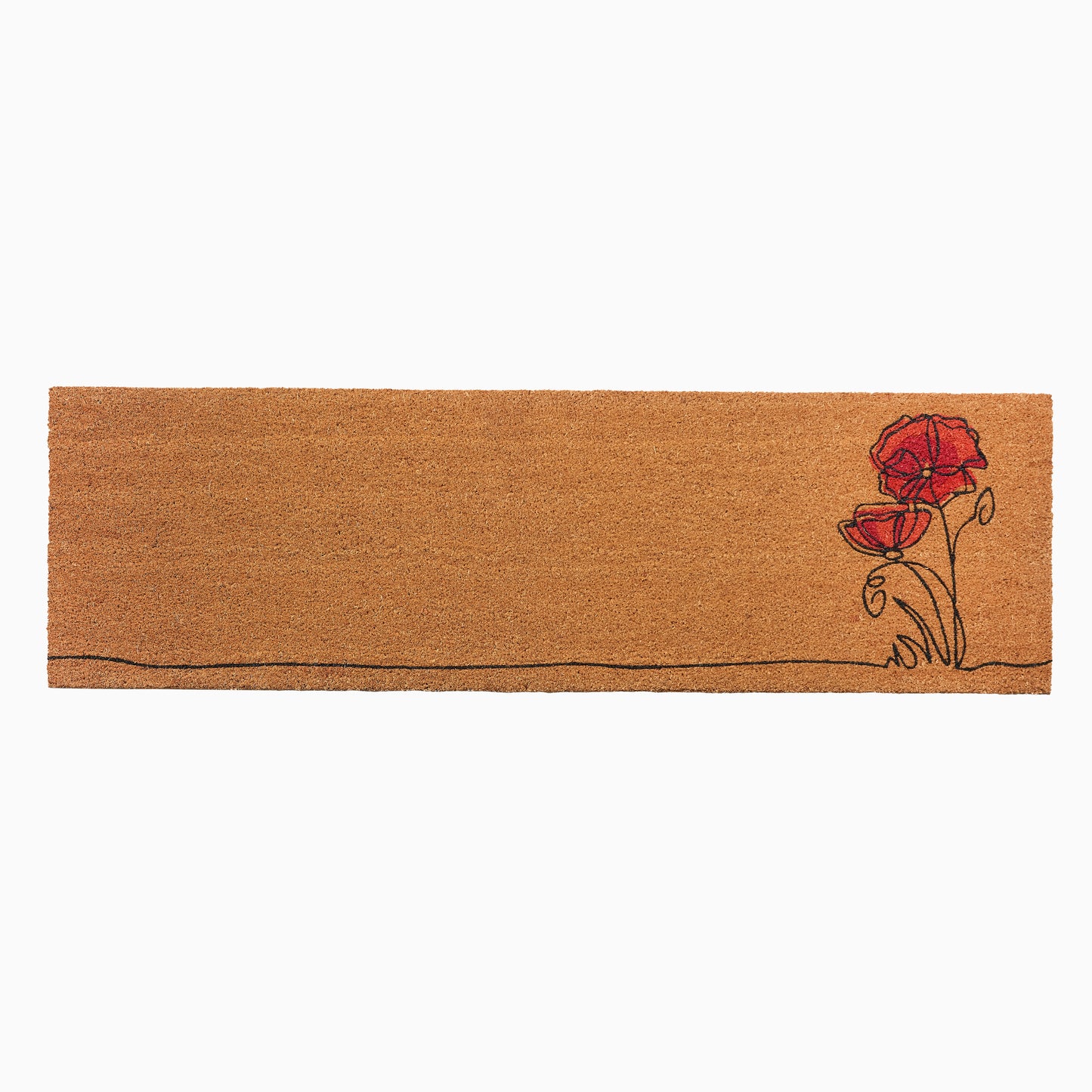 Red Flower Doormat (18" x 60" Non-Slip) Natural Rubber, Durable