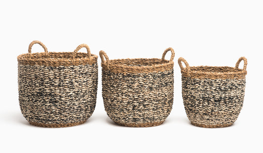 Ebony - Natural and Black Storage 3 piece Basket Set