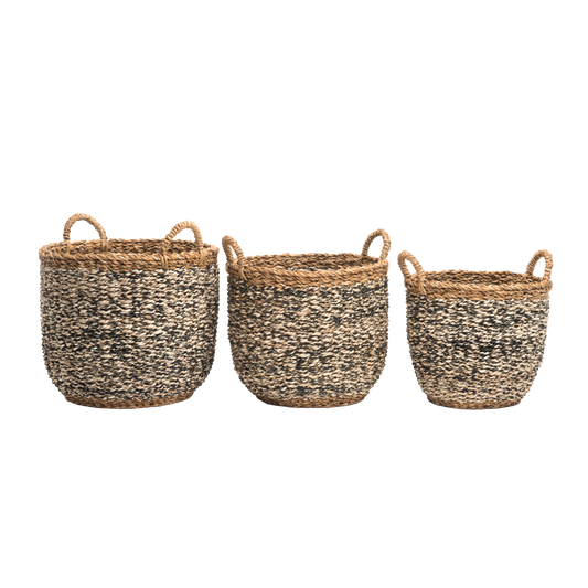 Ebony - Natural and Black Storage 3 piece Basket Set