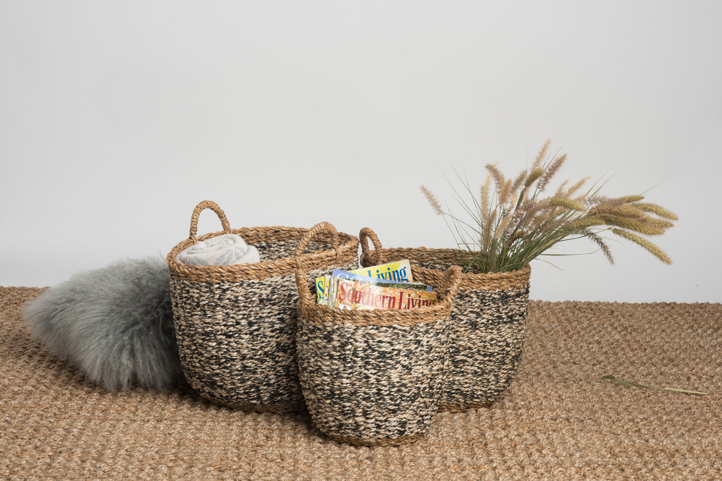 Ebony - Natural and Black Storage 3 piece Basket Set