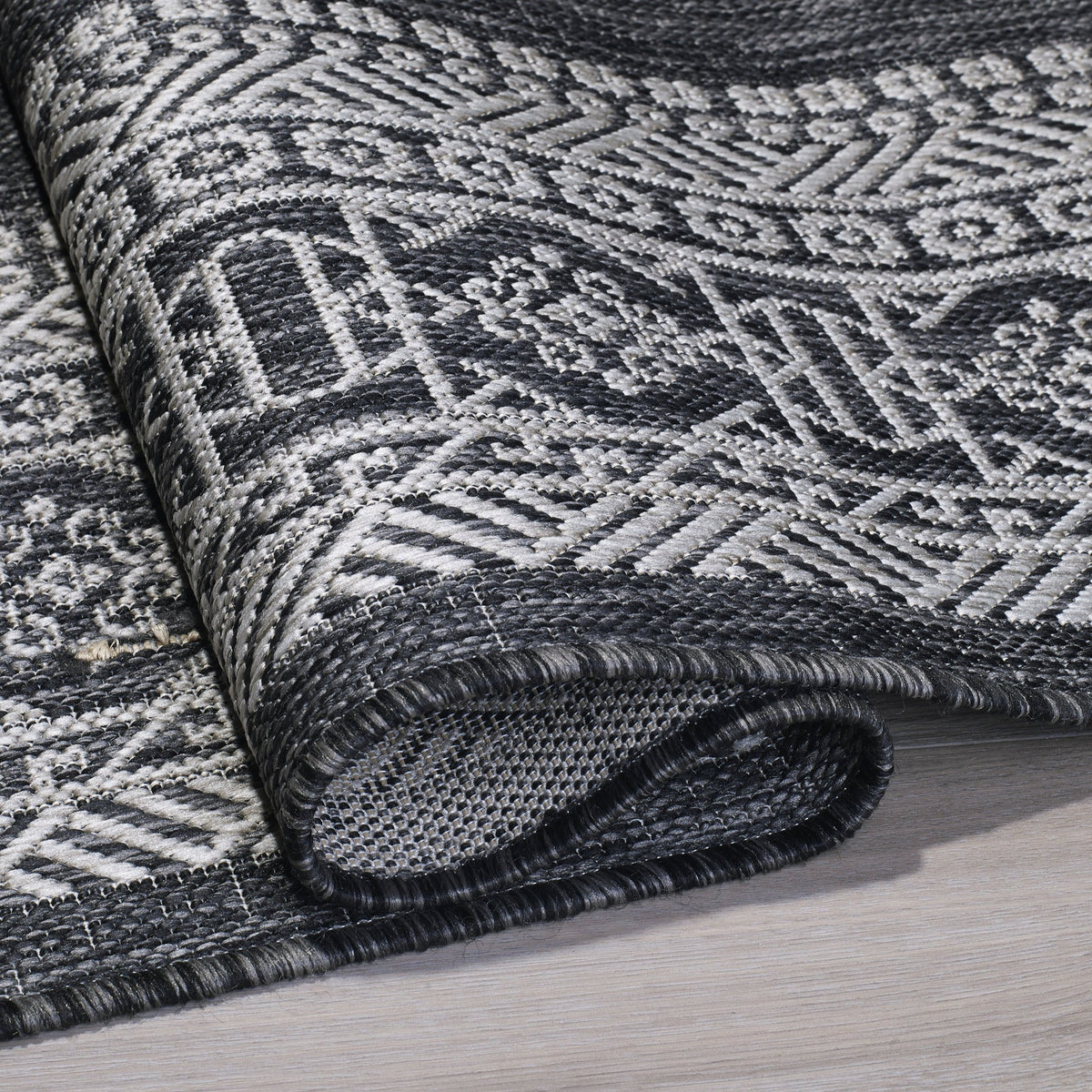 Charcoal Outdoor Rug, close-up of weave texture