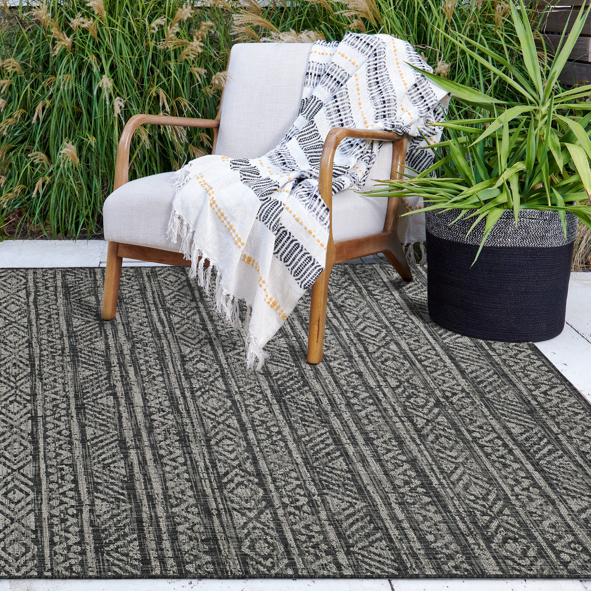 Charcoal Outdoor Rug, lifestyle patio scene