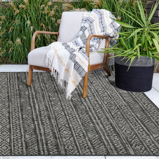 Charcoal Outdoor Rug, lifestyle patio scene