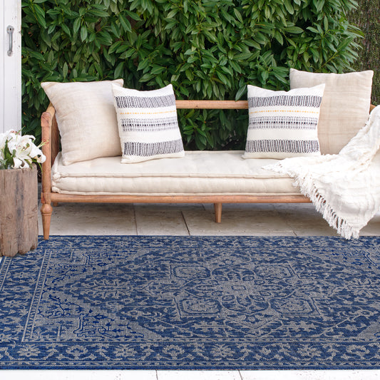 Blue Outdoor Rug, lifestyle patio scene