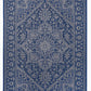 Full view of navy and gray medallion outdoor rug