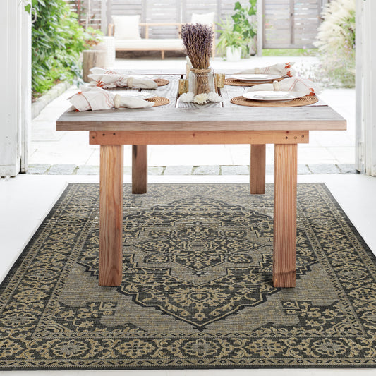 Charcoal Outdoor Rug, lifestyle patio scene