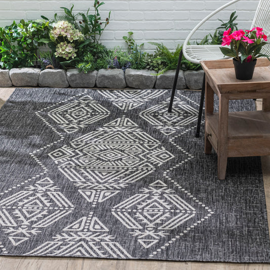 Charcoal Outdoor Rug, lifestyle patio scene