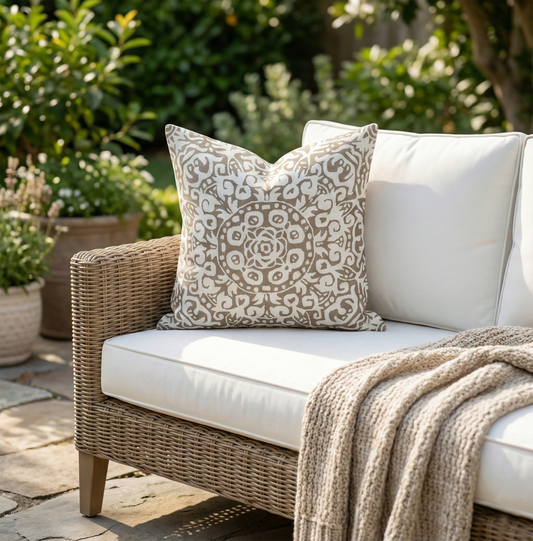 Arley - Khaki Persian Double Sided Indoor/Outdoor Pillow for Patio (20" x 20")