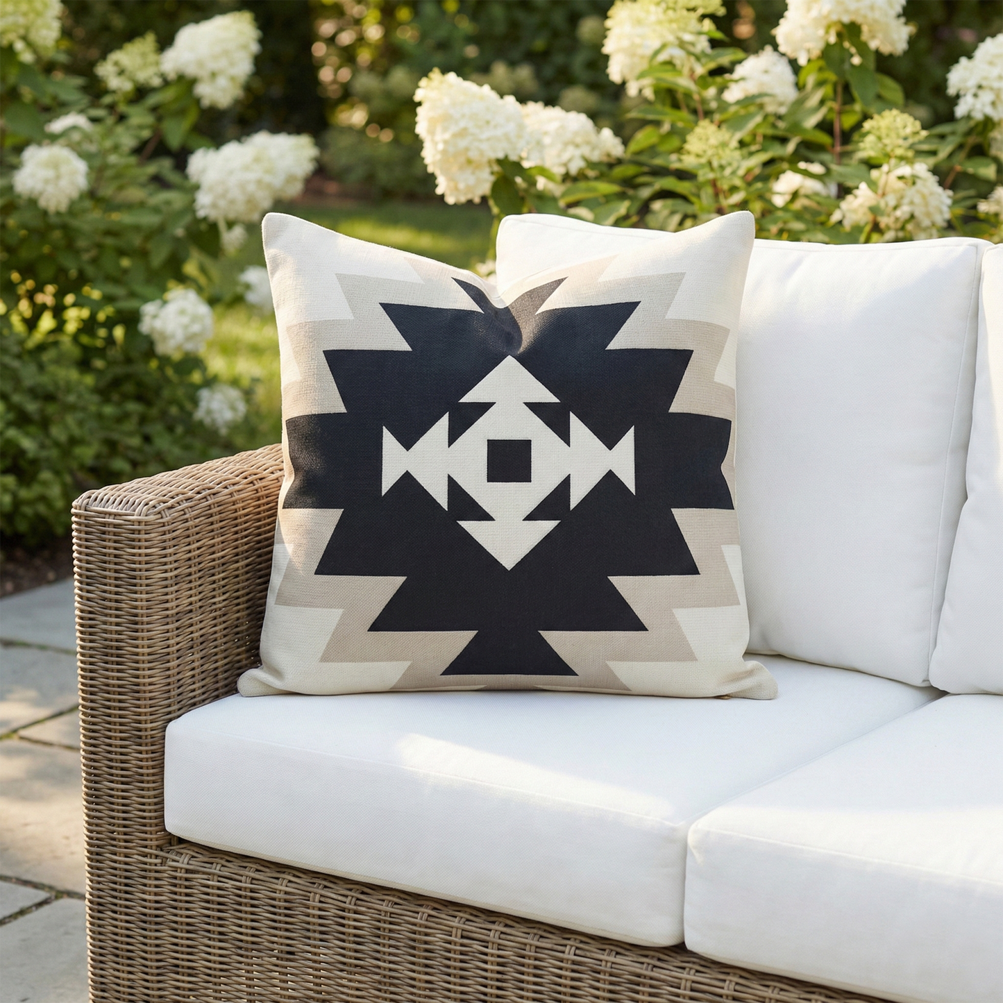 Astana - Black Kilim Stain Resistant Indoor/Outdoor Pillow for Patio (20" x 20")
