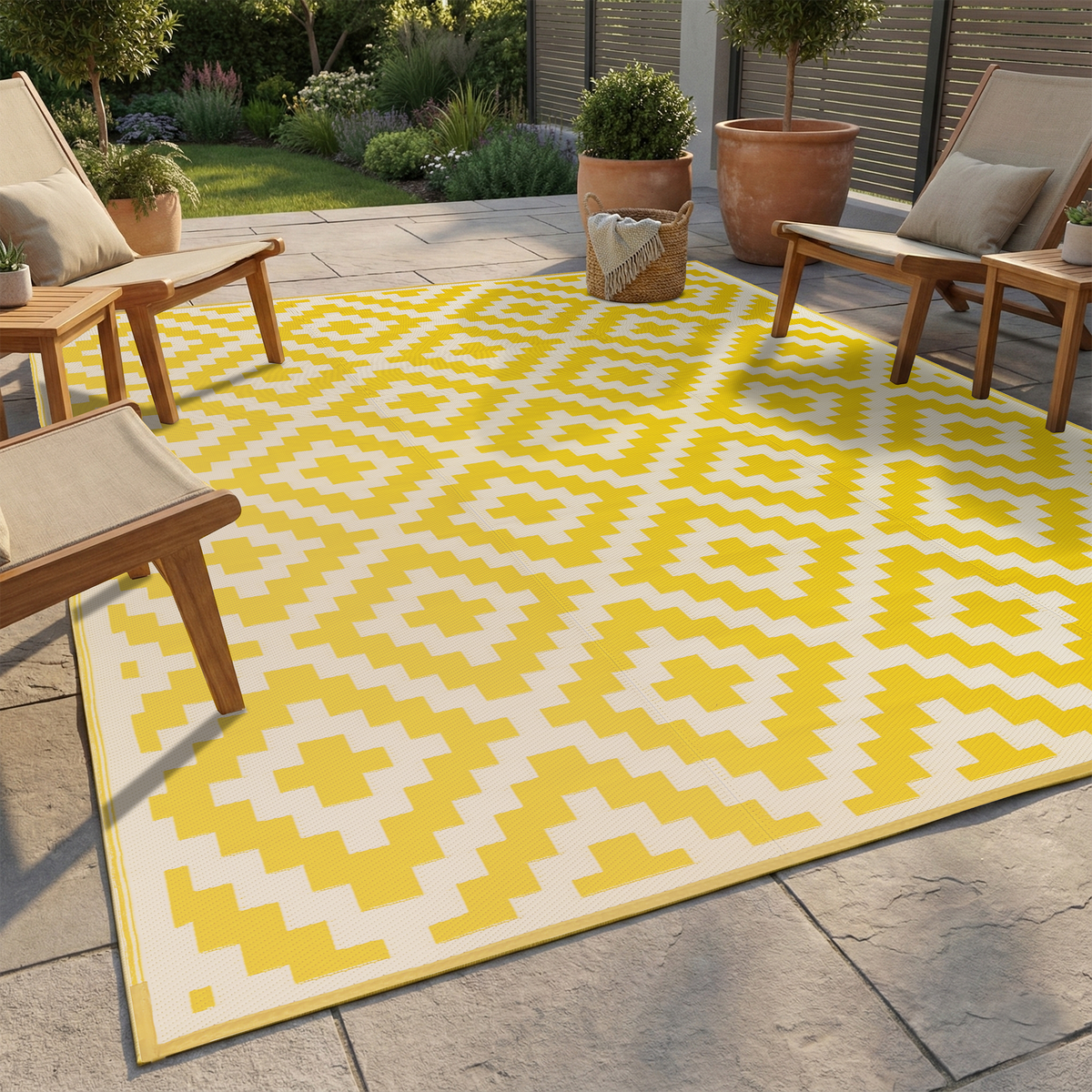 Yellow & White Area Rug, flat product shot of full pattern