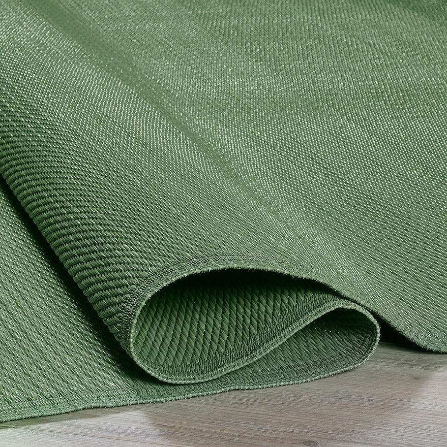 Teal Outdoor Rug, close-up of pile texture, Green tones