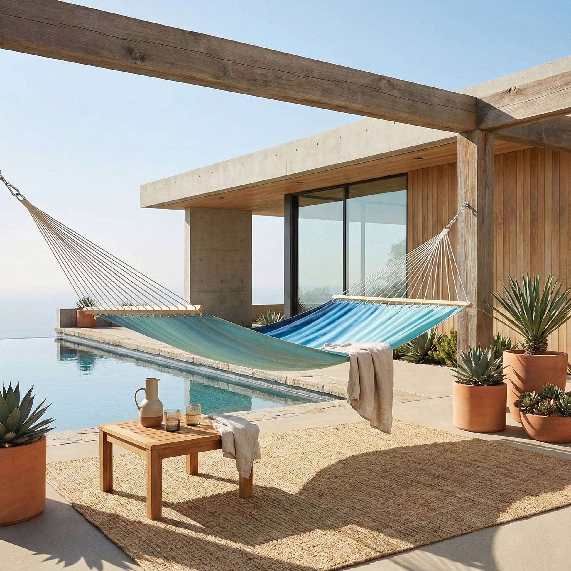 Big Sur - Teal Ombre Recycled Polyester Hammock for Patio