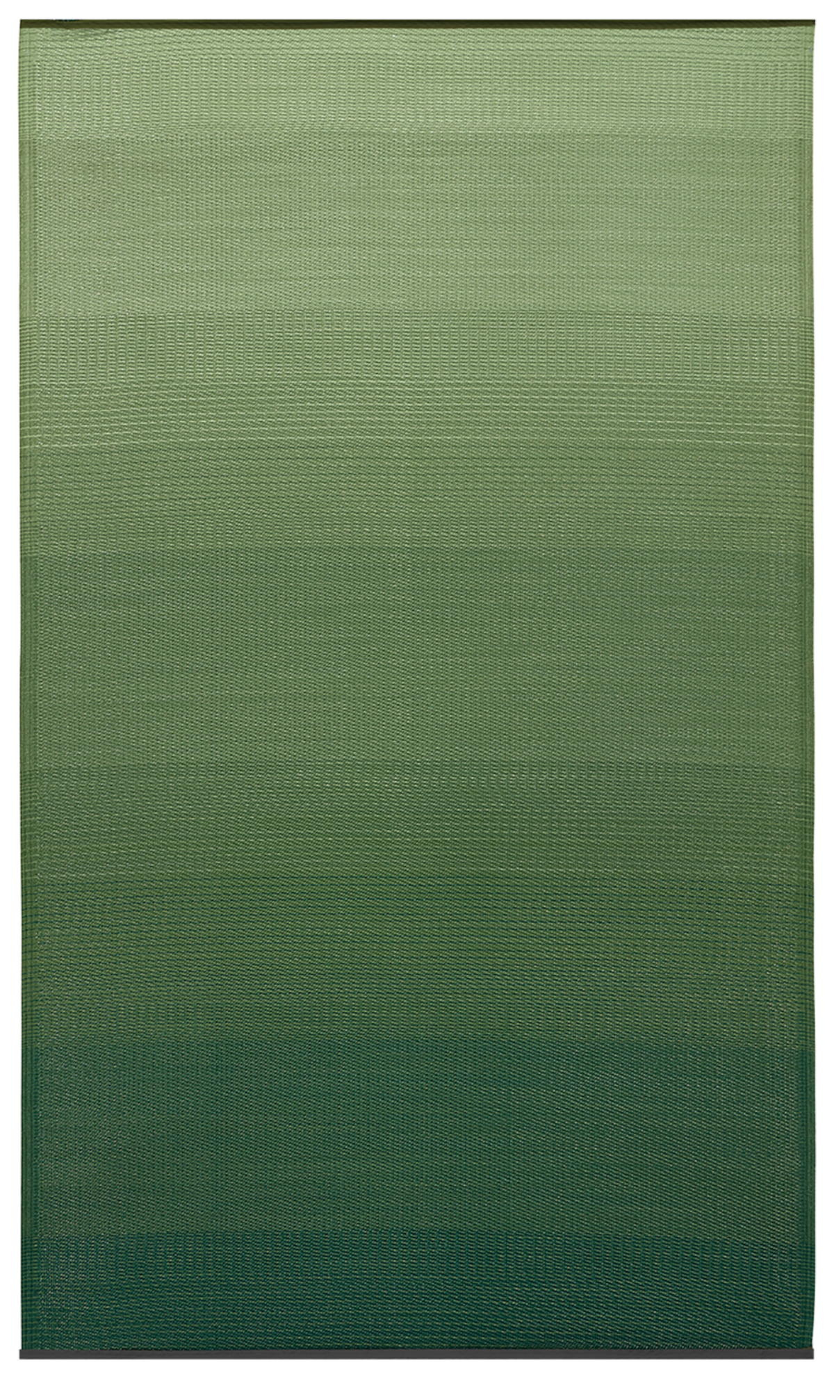 Full view of green ombre outdoor rug fading from light sage to forest green
