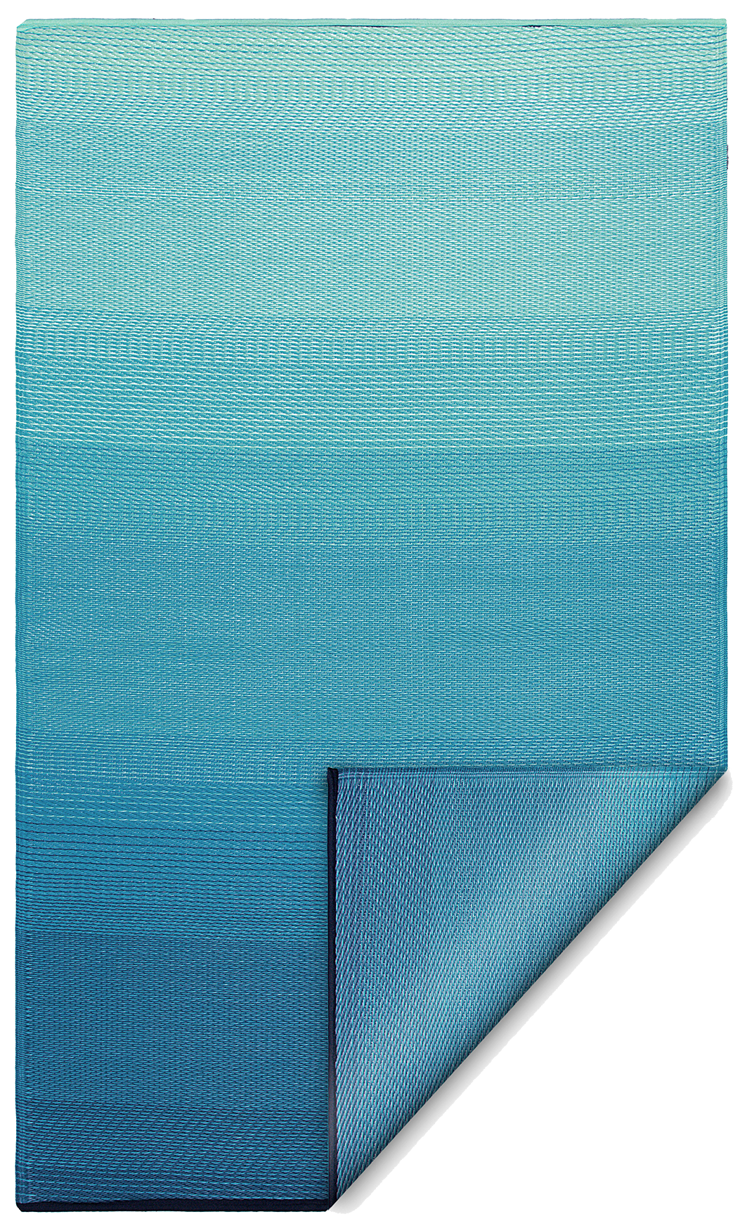 Teal Outdoor Rug, folded corner showing woven texture
