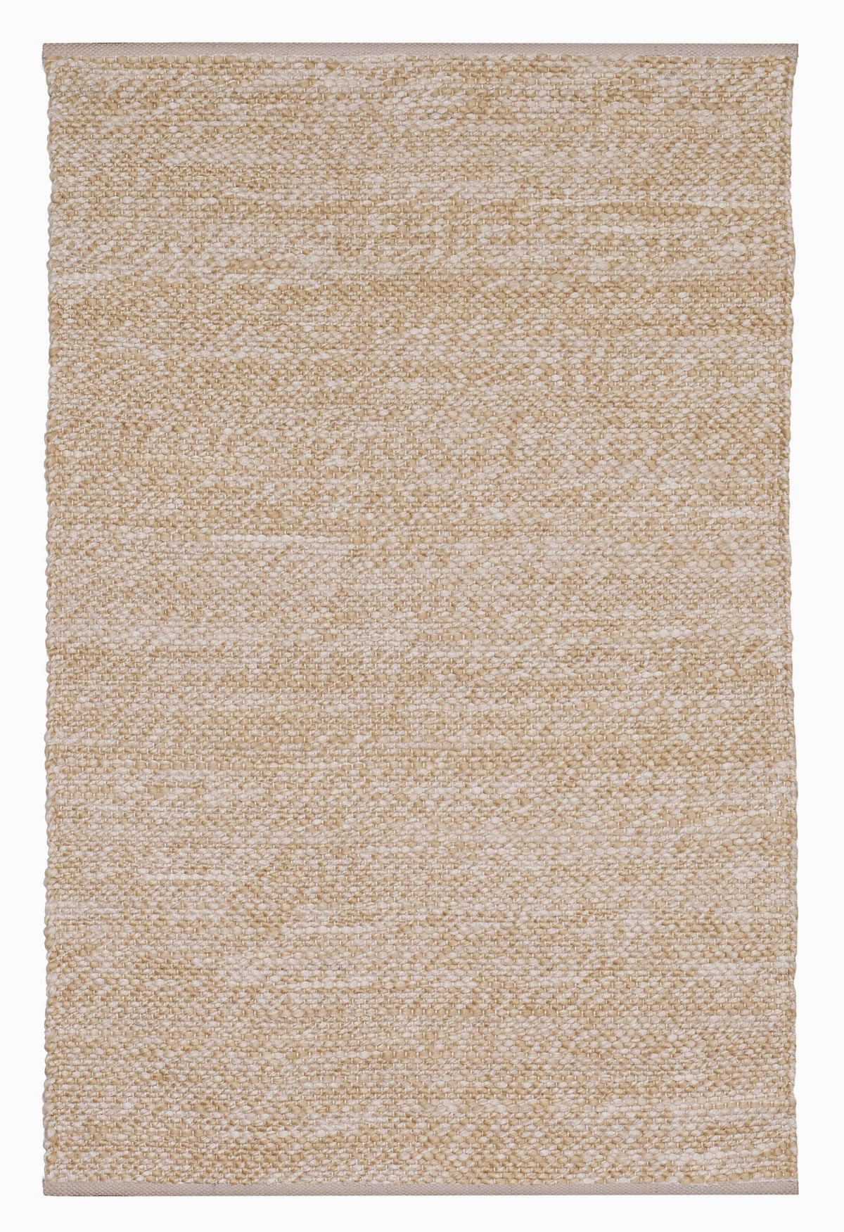 Full view of sand woven indoor outdoor rug laid flat