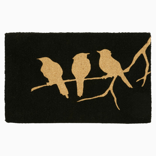 Birds On Branch - Black Doormat Handwoven Durable