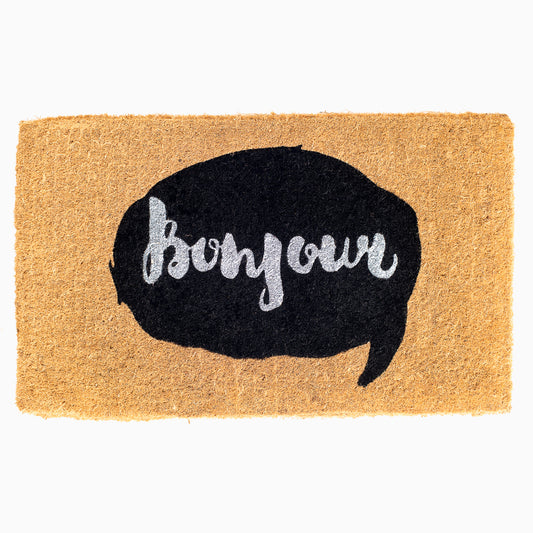 Bonjour Callout Doormat (18" x 30" Thick) Handwoven, Durable FINAL SALE