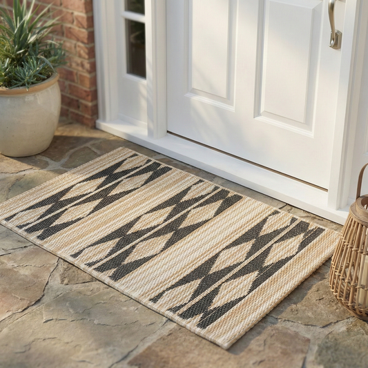 Cairo Natural & Black Outdoor Doormat – 24" x 36" Non-Slip, Recycled Plastic