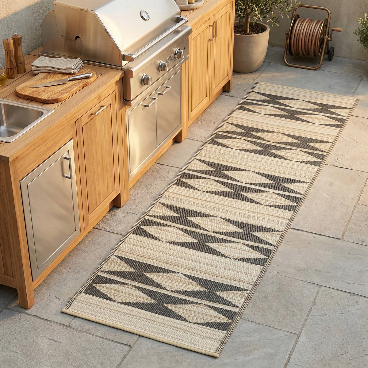 Natural & Black Outdoor Rug, size view of rug laid flat 2.5x8