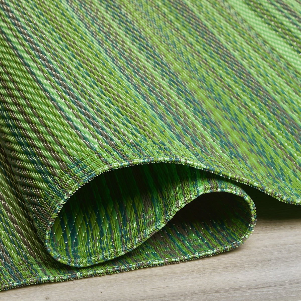 Turquoise Outdoor Rug, close-up of pile texture, Green tones