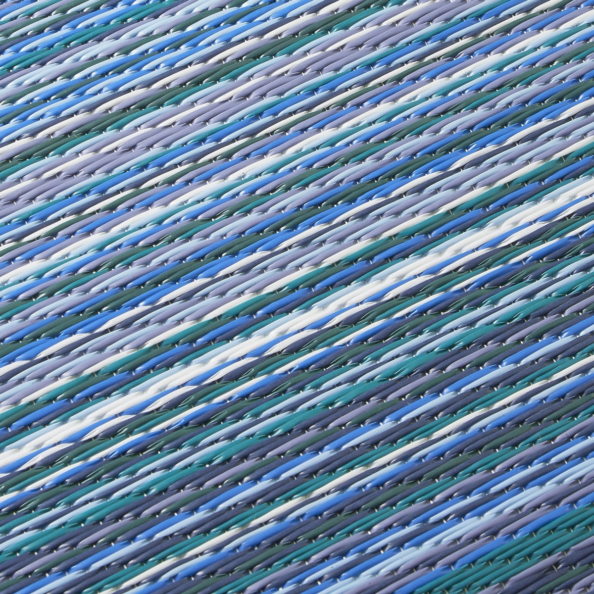 Turquoise Outdoor Rug, close-up of weave texture, Indigo tones