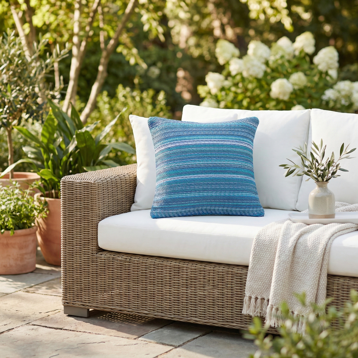 Indigo Outdoor Pillow, flat product shot