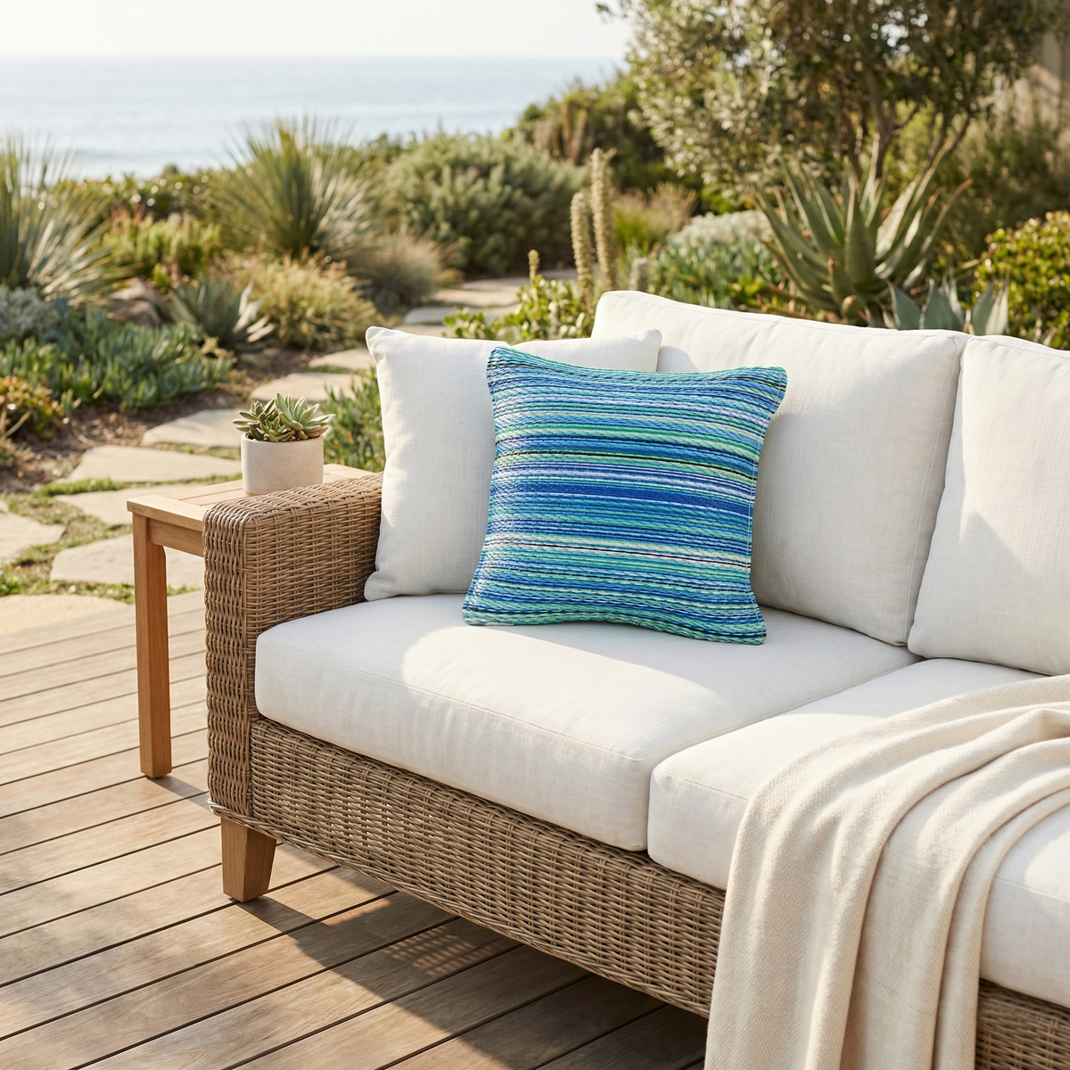 Turquoise Green Outdoor Pillow, flat product shot