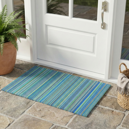 Cancun Turquoise & Moss Green Outdoor Doormat – 24" x 36" Non-Slip, Recycled Plastic