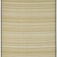 Full view of sand and black reversible outdoor rug, sand striped side