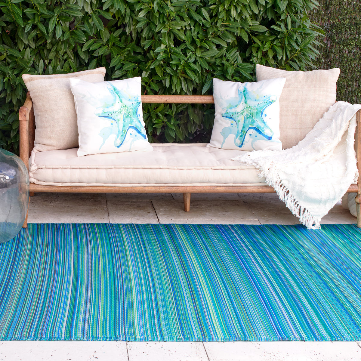 Turquoise Outdoor Rug, lifestyle patio scene