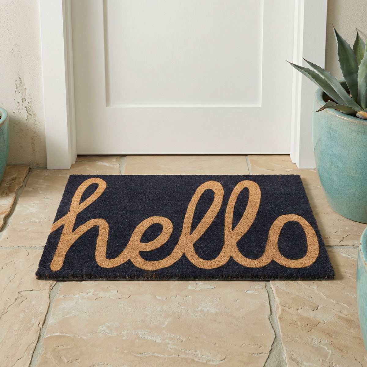 Cursive Hello Dark Blue Doormat, product view angle 7