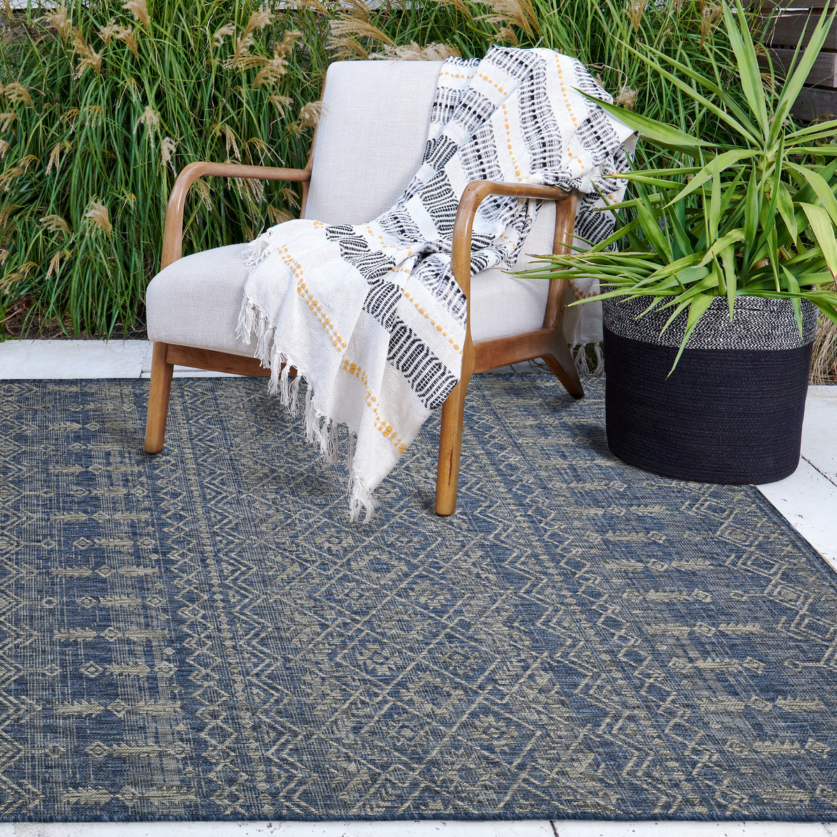 Blue Outdoor Rug, lifestyle patio scene